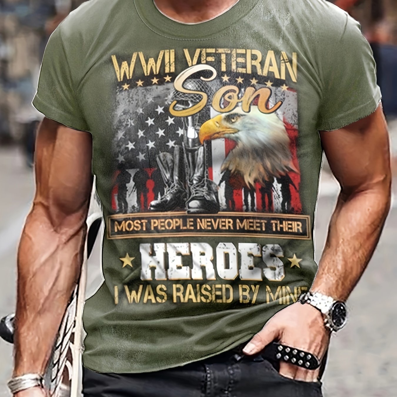 Eagle & Flag Pattern Print Men's Short Sleeve T-shirt