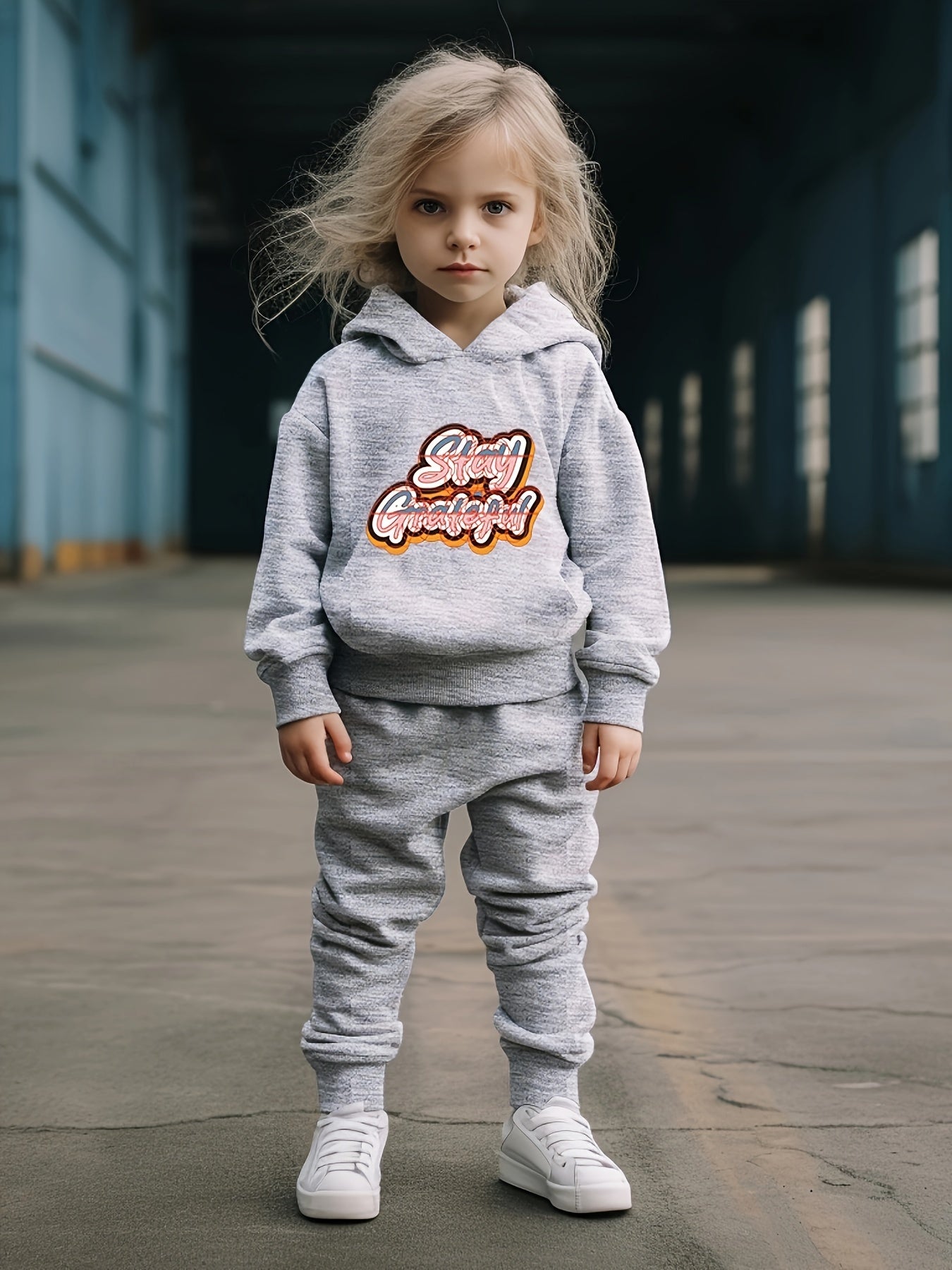 Girls 2pc Alphabet Hooded Sweatshirt & Sweatpants Set