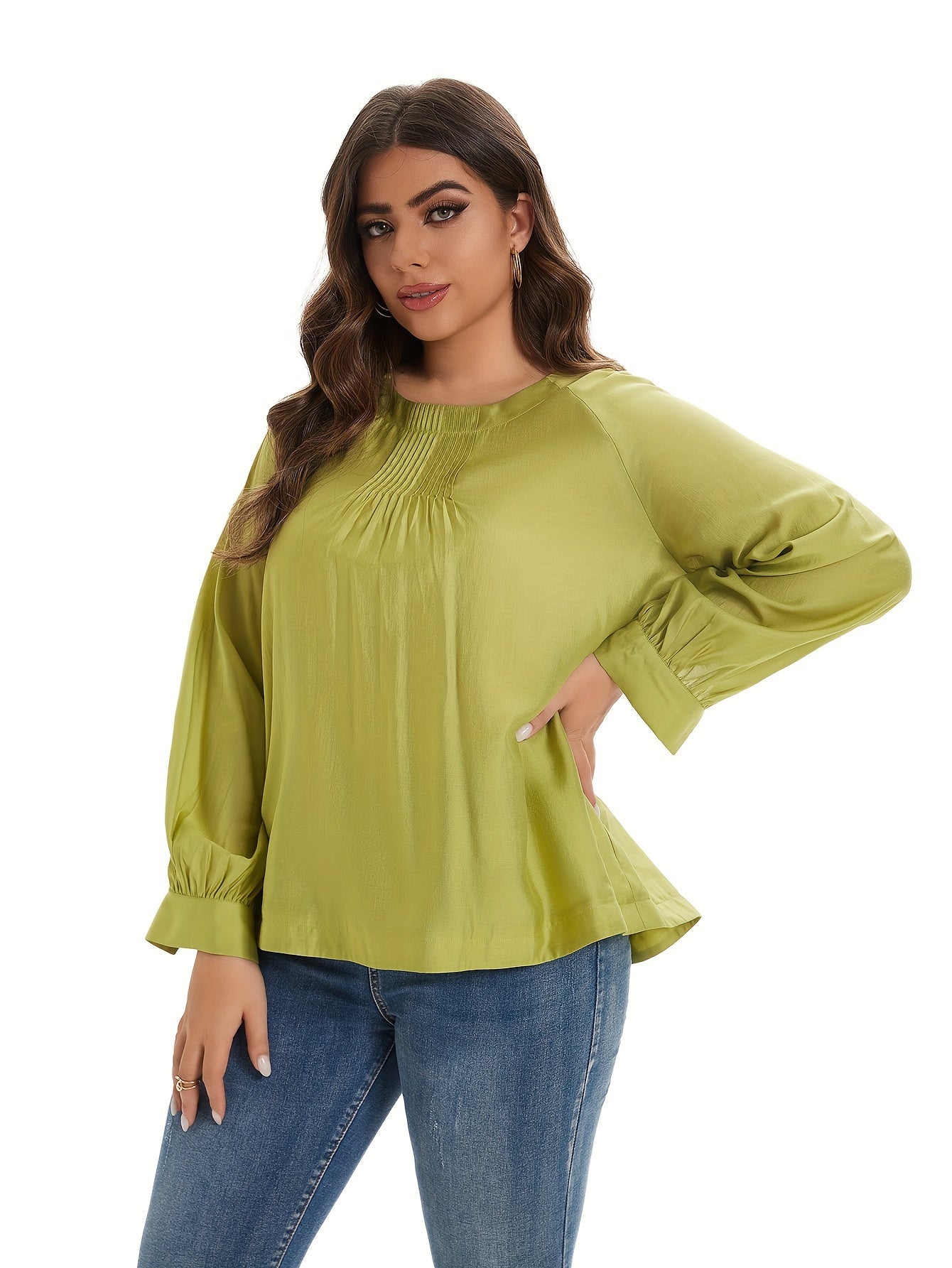 Solid Lantern Sleeve Blouse