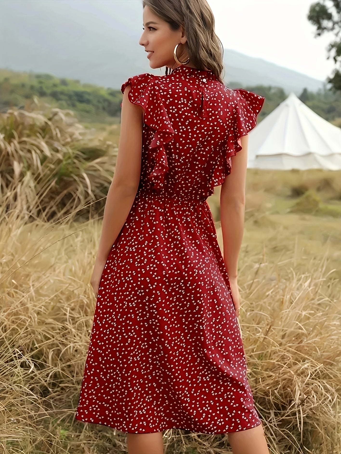 Women's Chiffon Floral Print Ruffle A-line Sundress