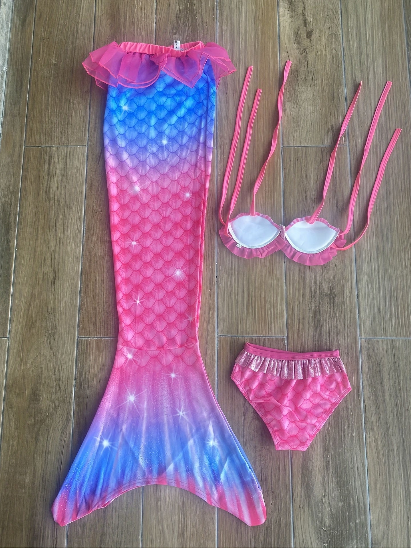 3pcs Mermaid Swimsuit Bikini Set with Tail for Girls