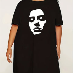 Cartoon Figure Print Lounge Dress Short Sleeve