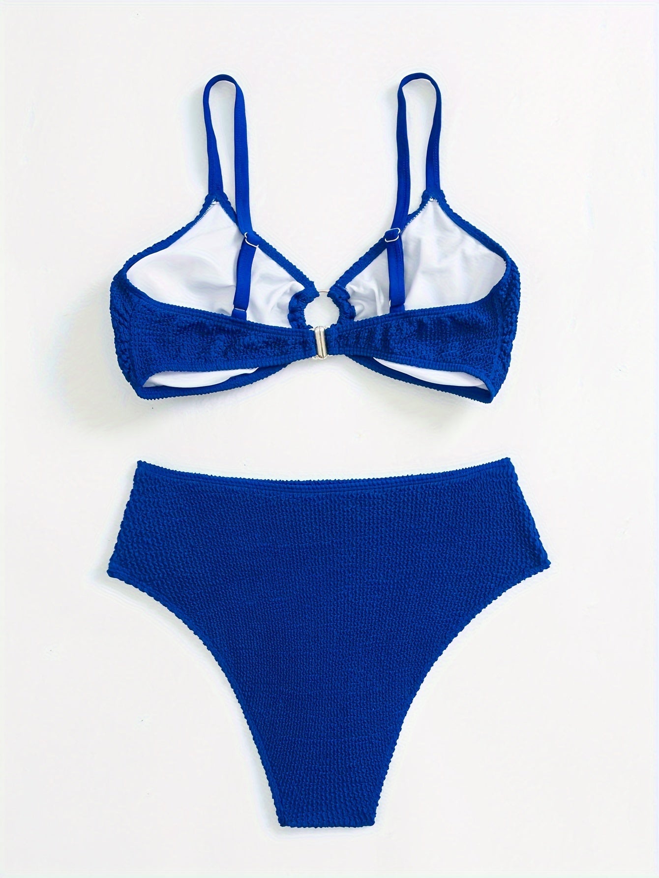 Bikini Set Solid Textured Ring Linked Bra & Panty Swimsuit