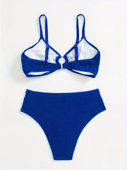 Bikini Set Solid Textured Ring Linked Bra & Panty Swimsuit