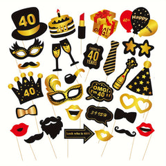 30pcs Golden Birthday Photo Props Party Decoration Shooting Supplies