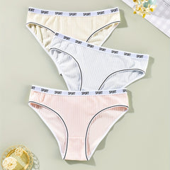 3 Pack Plus Size Casual Panties Set Women's Plus Solid Ribbed Panties