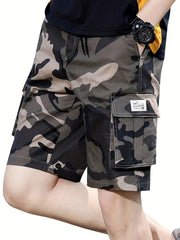 Men's Camo Cargo Shorts Elastic Waist Drawstring Outdoor Summer Shorts