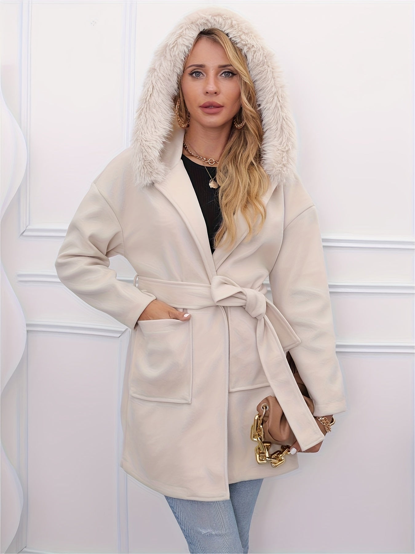 Solid Pockets Hooded Jacket for Women