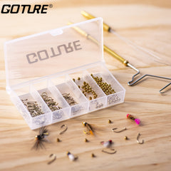 240pcs Fly Barb Hooks & Bead Heads Kit High Carbon Steel Plastic Box