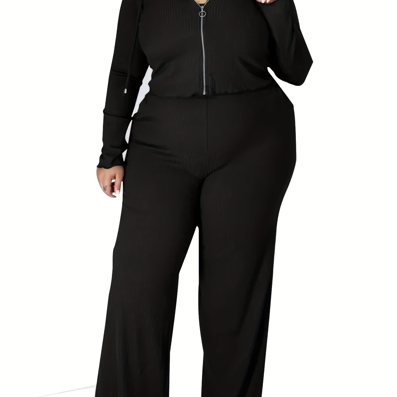 Casual Outfit Set Zipper Front Drawstring Hoodie & Cami Top & Pants