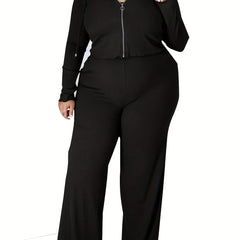 Casual Outfit Set Zipper Front Drawstring Hoodie & Cami Top & Pants