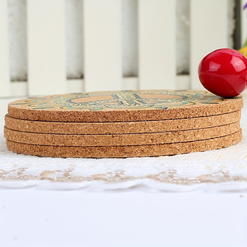Boho Flower Pattern Cork Coaster Heat Insulated Drink Coaster