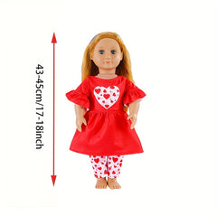 Love Heart Pattern Doll Outfit for 17 18 Inch Dolls Fits 43 Dolls Pink Red