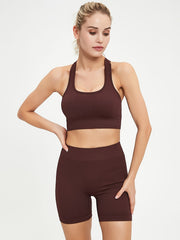 2pcs Yoga Set Ribbed Tank Top & High Waist Shorts
