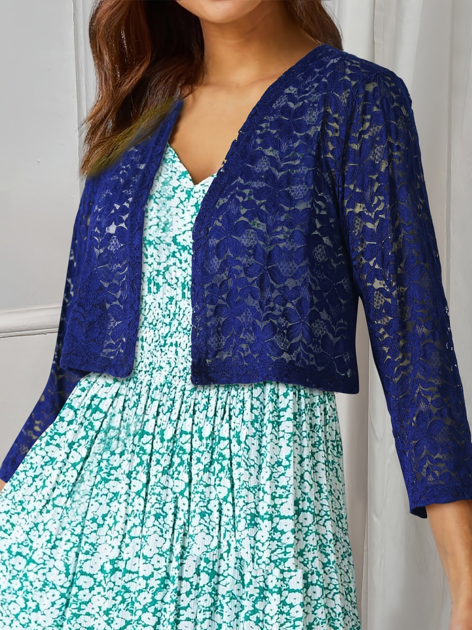 Flower Pattern Lace Open Front Top for Women