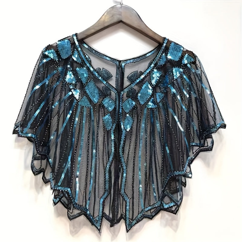 Women's Sequins Cape Vintage Embroidery Evening Party Shawl