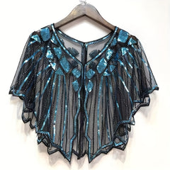 Women's Sequins Cape Vintage Embroidery Evening Party Shawl
