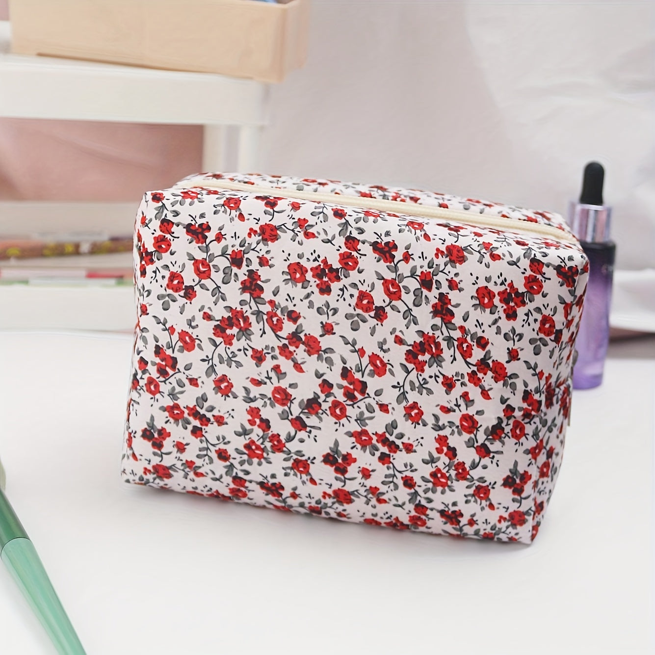 Floral Print Zipper Makeup Bag For Women Purse Cosmetic Bag Travel Toiletry Bag