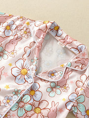 Flower & Bunny Print Pajama Set Baby Girls Loungewear