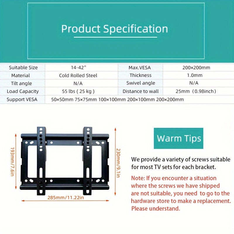 TV Wall Mount 14-85 Inch LED LCD Plasma Flat Screen TV Bracket VESA 600x50
