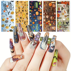 Halloween Christmas Nail Foil Sticker Pumpkin Ghost Bat Santa Snowflake Decals