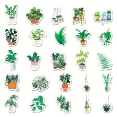 50pcs Cartoon Green Plants Plant Stickers DIY Laptop Stationery Box Waterproof
