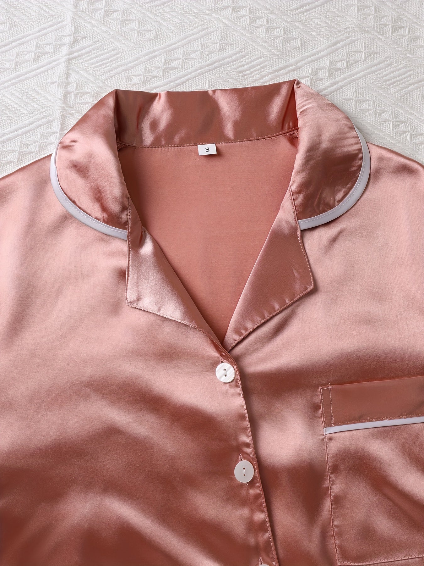 2 Sets Solid Satin Lounge Set Long Sleeve Buttons Top & Elastic Waistband Pants