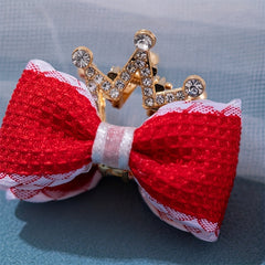 Girls Double Bow Rhinestone Crown Hair Clips