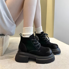 Women's Chunky Motorcycle Boots Lace Up Outdoor Shoes