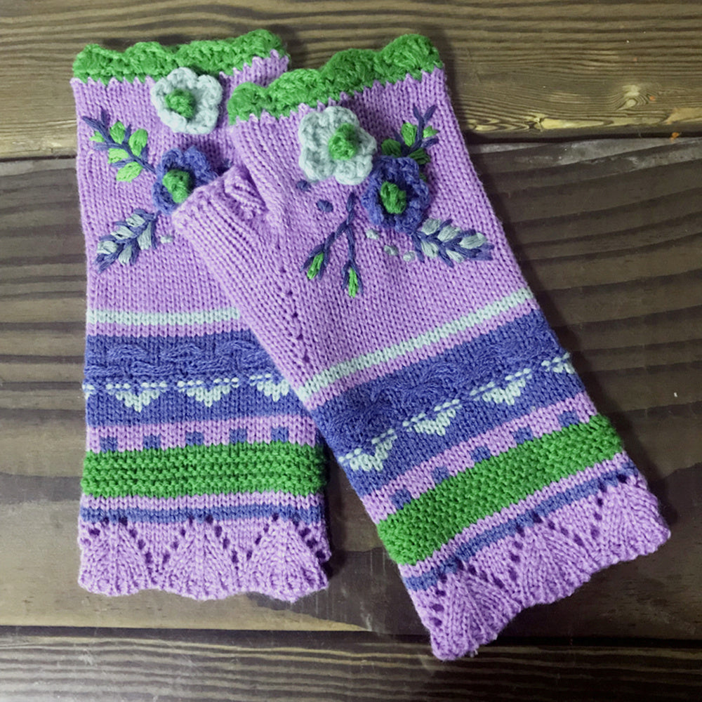 Womens Winter Fingerless Gloves Crochet Arm Warmer Flower Warm Gloves
