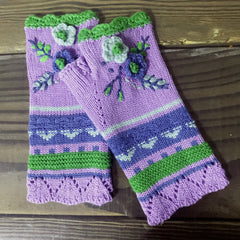 Womens Winter Fingerless Gloves Crochet Arm Warmer Flower Warm Gloves