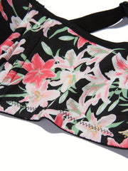 Colorblock Floral Print Molded Cup Underwire Bow Bra