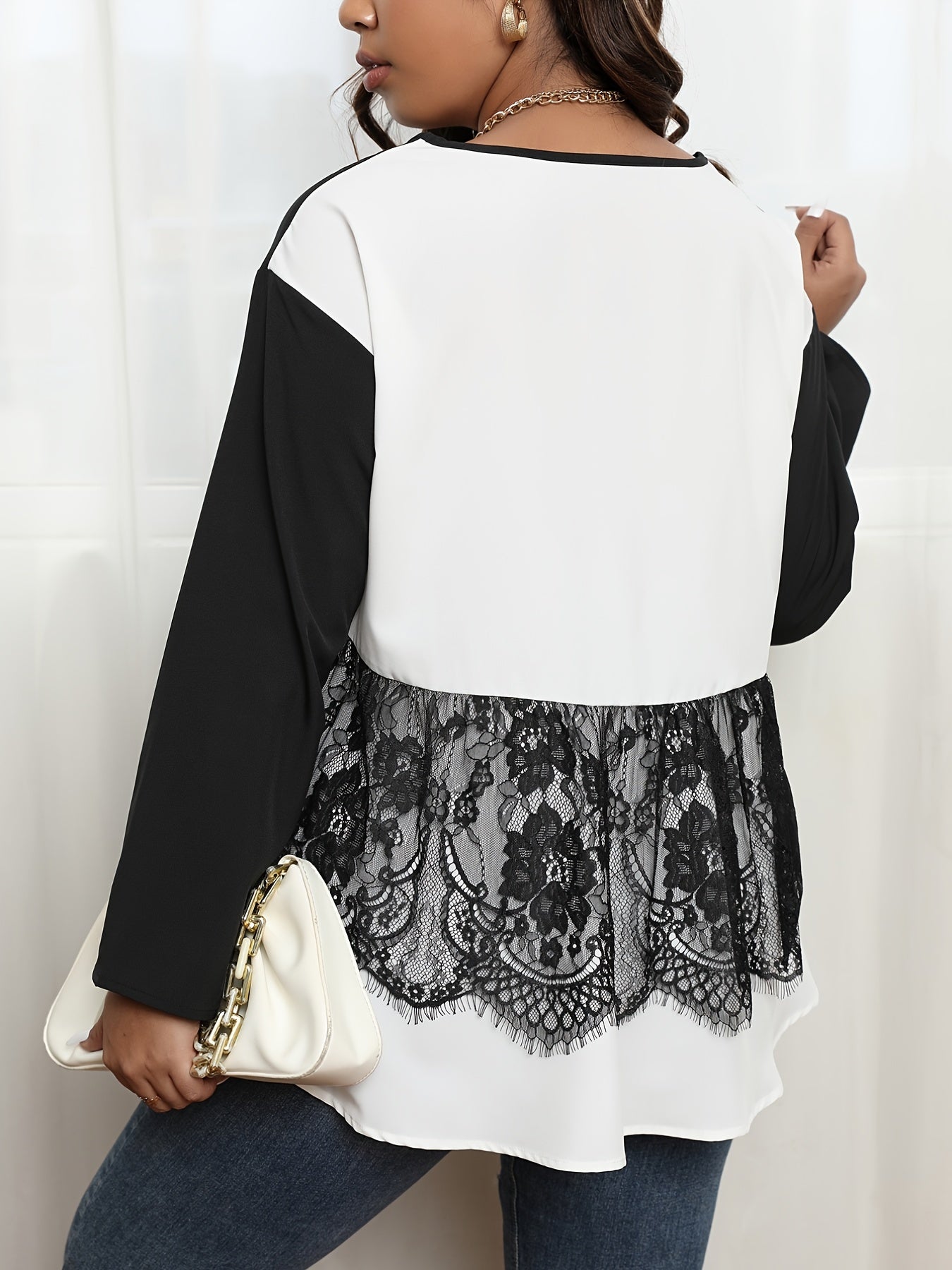 Colorblock Lace Long Sleeve Top