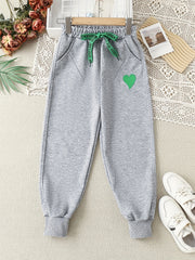 Girls' Heart Graphic Joggers High Waist Trousers Comfort Loose Sweatpants