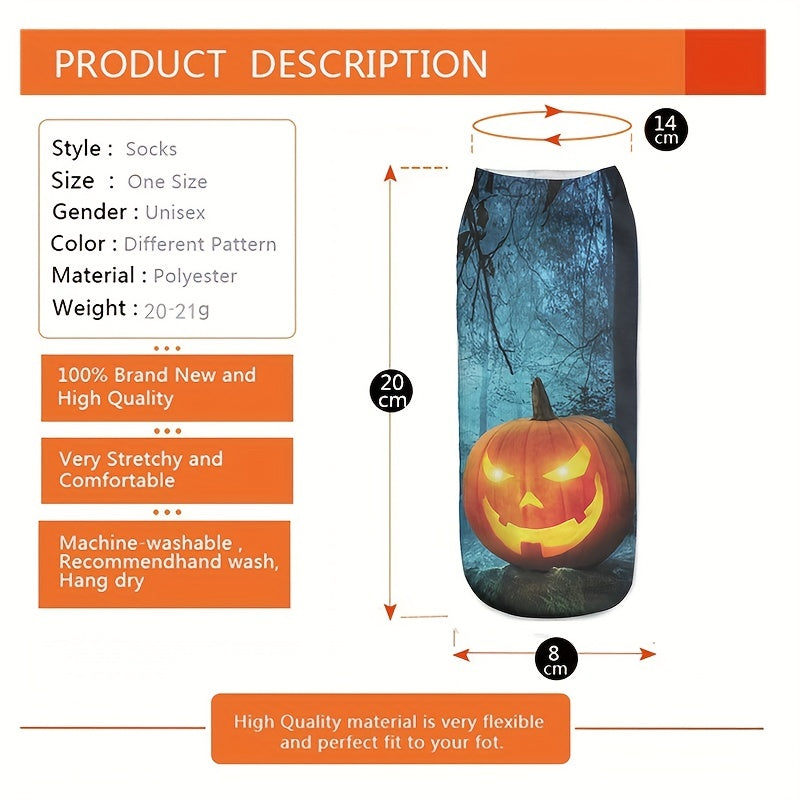 4 Pairs Pumpkin Print Socks Funny Halloween Low Cut Women's Stockings