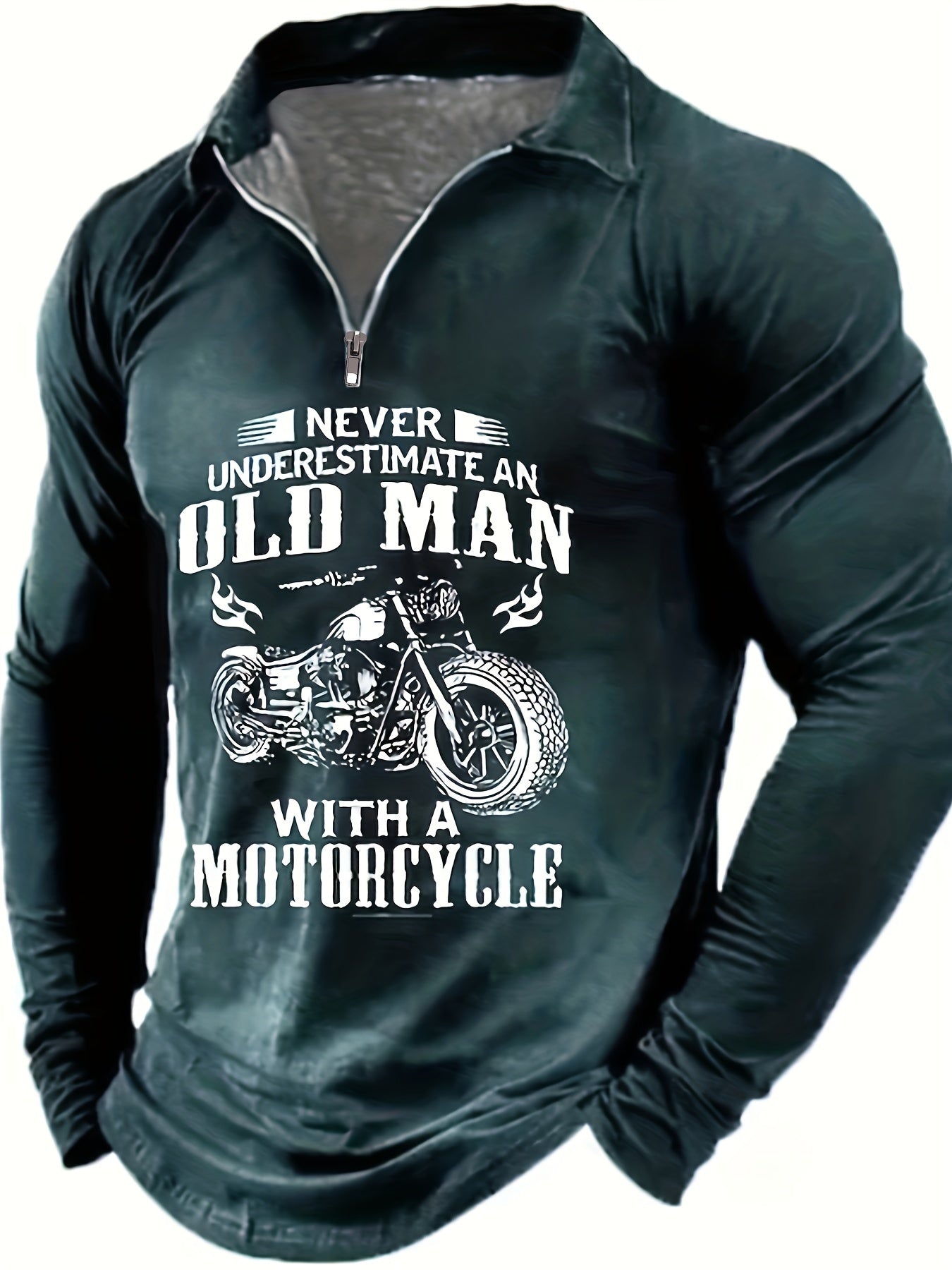 Motorcycle And Letters Pattern Men's Custom Fit Long Sleeve Shirt