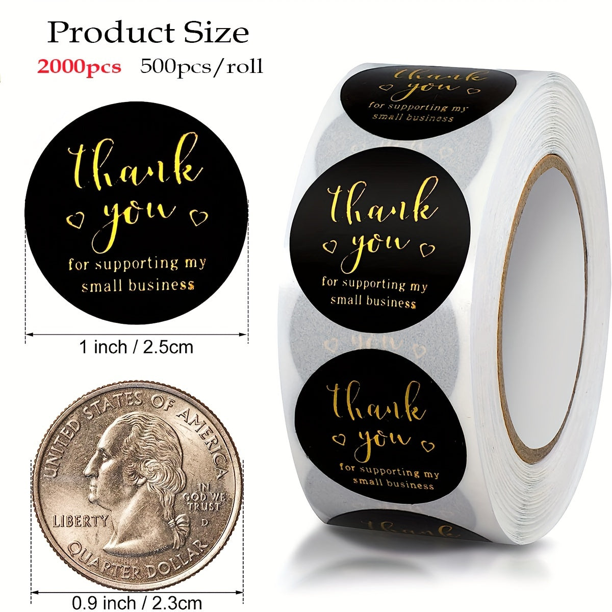 2000Pcs Thank You Stickers Small Business Adhesive Labels Round Stickers