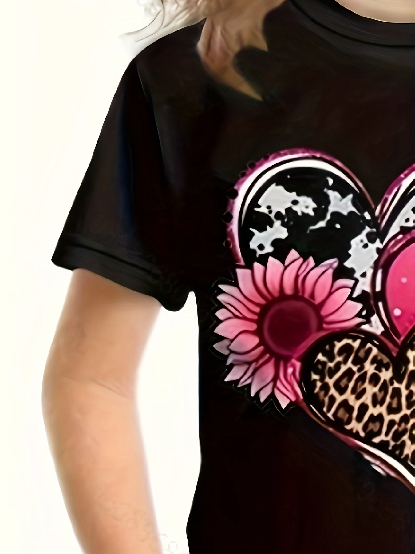 3D Heart Graphic LOVE Print Tee Short Sleeve Summer Sports T-shirt