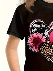 3D Heart Graphic LOVE Print Tee Short Sleeve Summer Sports T-shirt