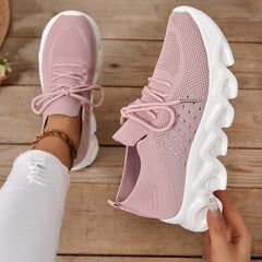 Women's Chunky Knit Sneakers Lace Up Running Sports Shoes