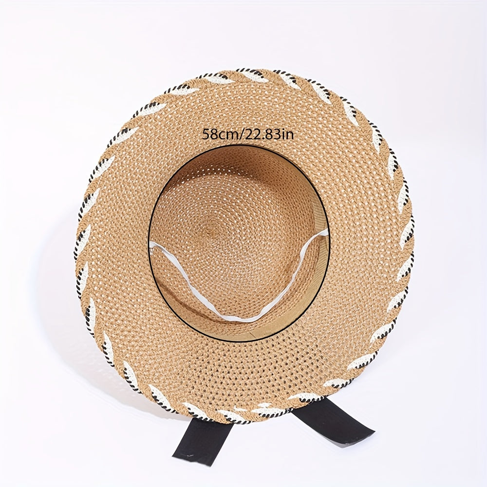 Women's Lace Satin Bow Sun Hat Wide Brim Straw Hat