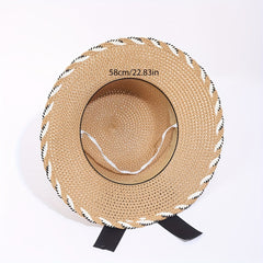 Women's Lace Satin Bow Sun Hat Wide Brim Straw Hat