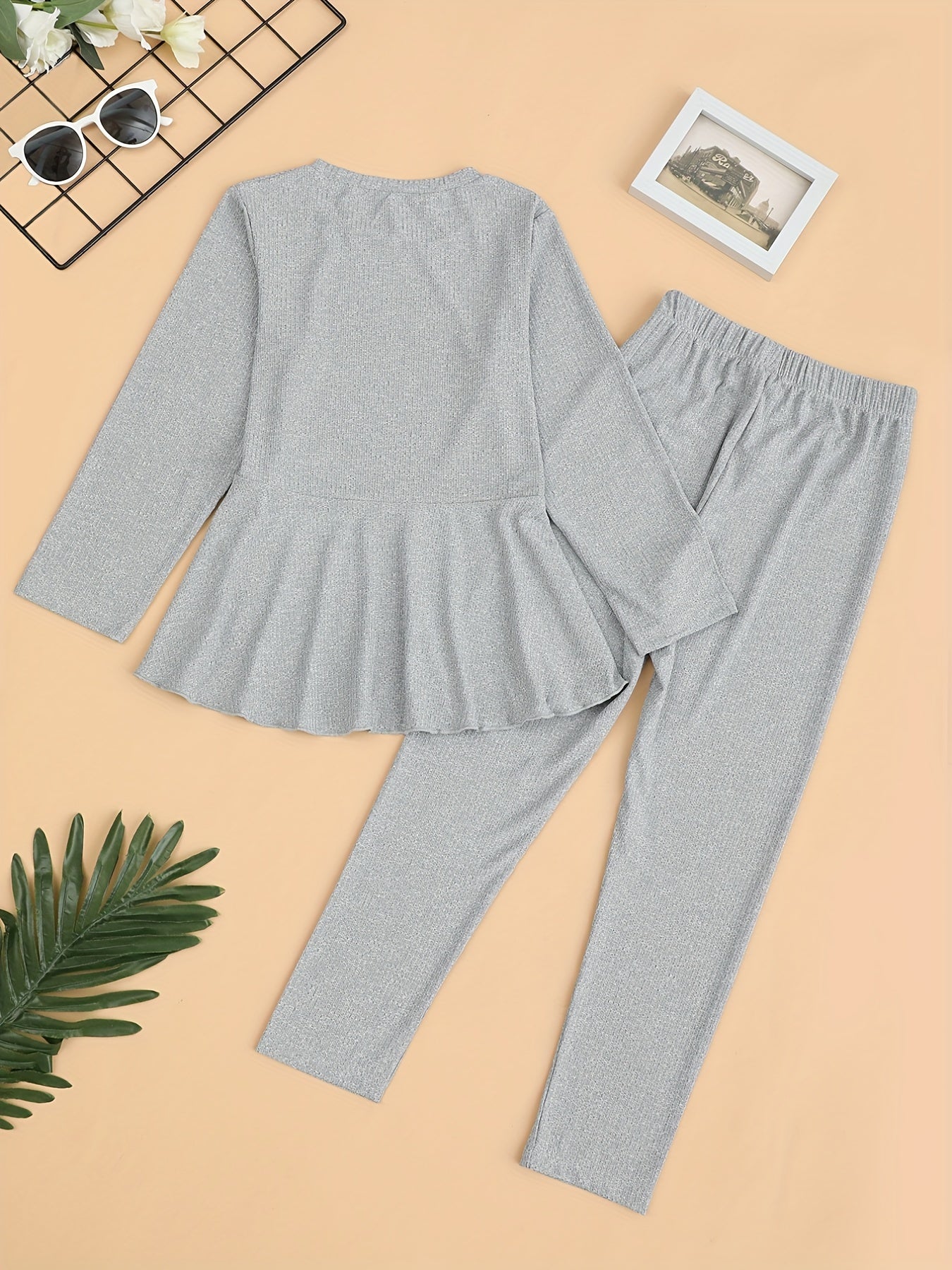 Girl's Comfy 2pcs Long Sleeve Top & Leggings Set Solid Casual Outfits