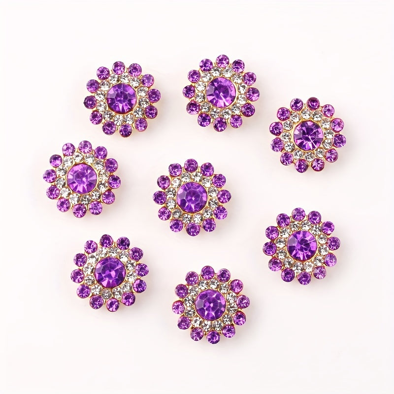 50pcs Flower Glass Rhinestones Golden Base Sew On Beads DIY