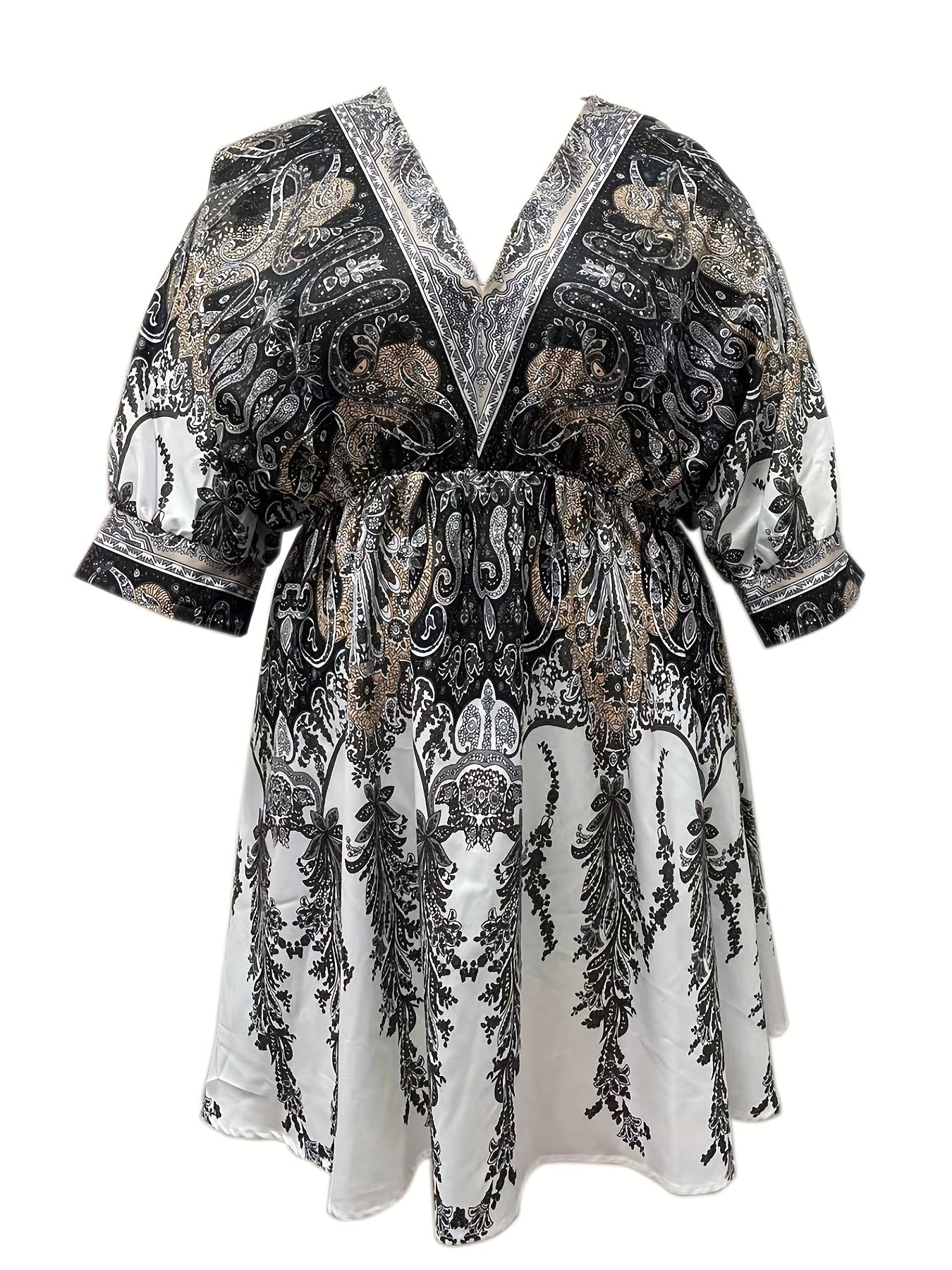 Boho Dress Women's Plus Paisley Print V Neck Dress
