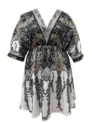 Boho Dress Women's Plus Paisley Print V Neck Dress