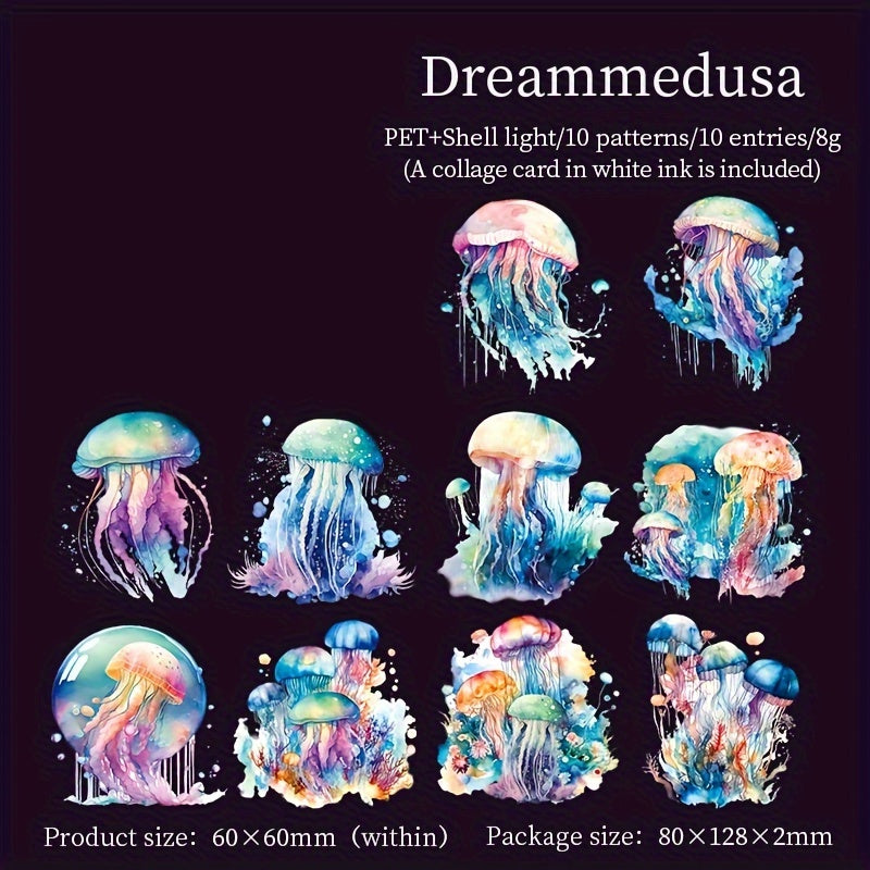 10pcs Ocean Jellyfish Shell Transparent Stickers DIY Album Decoration