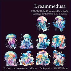 10pcs Ocean Jellyfish Shell Transparent Stickers DIY Album Decoration