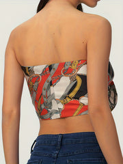 Tie Front Crop Tube Top Summer Sleeveless