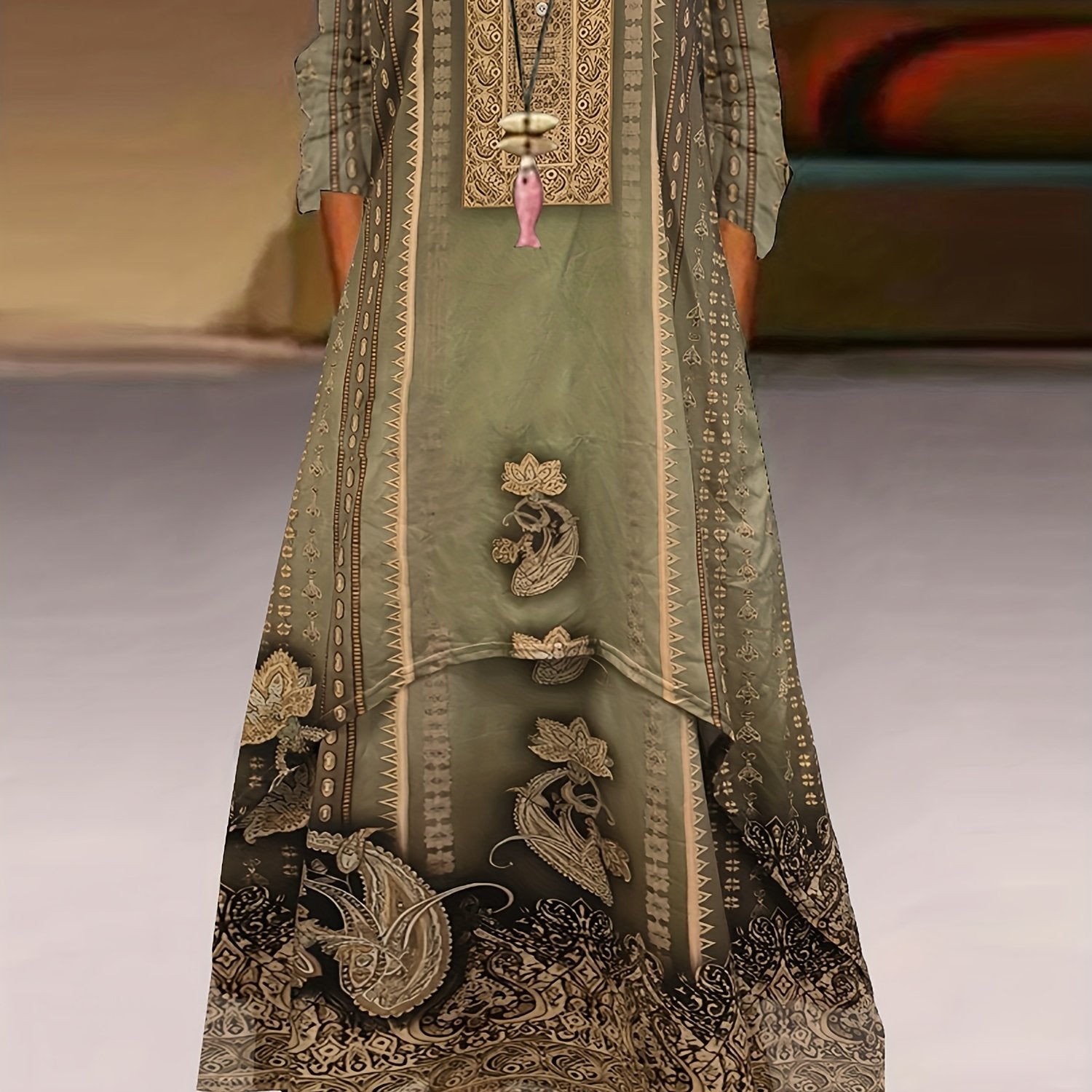 Boho Dress Women's Plus Paisley Print Maxi Dress
